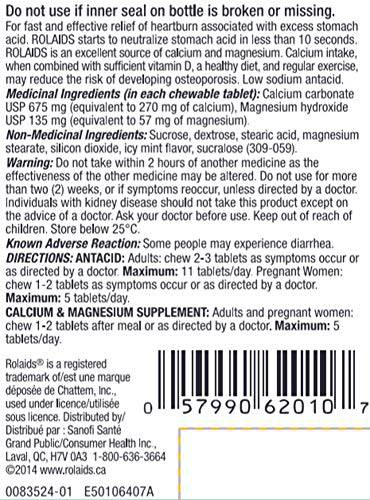 Rolaids Extra Strength Antacid, Mint Flavour, 96 Count, Fast & Effective Relief of Heartburn