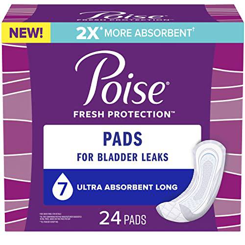 Poise Incontinence Pads for Women/Bladder Leakage Pads/Bladder Control Pads, 7 Drop, Ultra Absorbency, Long Length, 24 Count