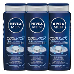 NIVEA MEN Cool Kick Body Wash | 3-in-1 Men Shower Gel (Body, Face & Hair), 3x500mL