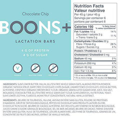 Booby Boons+ Protein Chocolate Chip Bars; (6x45g). Award Winning, Wheat-Free, Soy-Free Breastfeeding Support. Made with Love in Canada