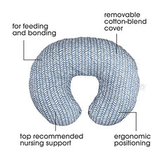 Boppy Nursing Pillow Original Support, Blue Herringbone, Ergonomic Nursing Essentials for Bottle and Breastfeeding, Firm Hypoallergenic Fiber Fill with Removable Nursing Pillow Cover, Machine Washable