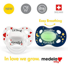 Medela Baby Pacifier | Day and Night Glow in the Dark | 18+ Months | 2-Pack, Lightweight | BPA-Free | Supports Natural Suckling | Eat Local and 24/7 Milkbar