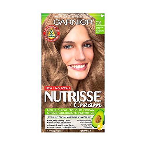 Garnier Nutrisse Cream, Permanent Hair Colour, 700 Dark Neutral Blonde, 100% Grey Coverage, Nourished Hair Enriched With Avocado Oil, 1 Application