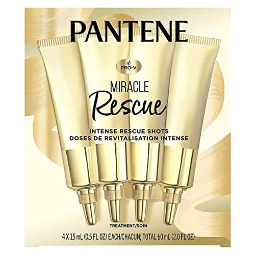 Pantene Hair Mask for Dry Damaged Hair, Deeply Moisturizing and Weightless, Miracle Intense Rescue Shots, Paraben Free, 4ct, 2.0 oz