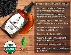 SVA ORGANICS Therapeutic Grade Black Cumin Seed Oil Virgin Unrefined 4 Oz (118 Ml) Organic Cold Pressed Nigella Sativa Kalonji 100% Pure Natural USDA Certified