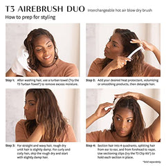 T3 AireBrush Duo Interchangeable Hot Air Blow Dry Brush with Two Attachments – Includes 15 Heat and Speed Combinations, T3 IonFlow Technology, Volume Booster Switch, Lock-in Cool Shot