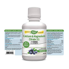 Nature's Way Calcium and Magnesium Citrate 2:1 - Liquid Supplement with Vitamin D3 and Collagen – Helps Support the Maintenance of Bones and Teeth – No Vitamin K2 - Blueberry Flavour, 500 mL