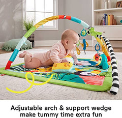 Fisher-Price 3-in-1 Baby Gym, Newborn to Toddler Tummy Time Play Mat with 5 Sensory Toys Lights & Sounds and Adjustable Arch, Rainforest