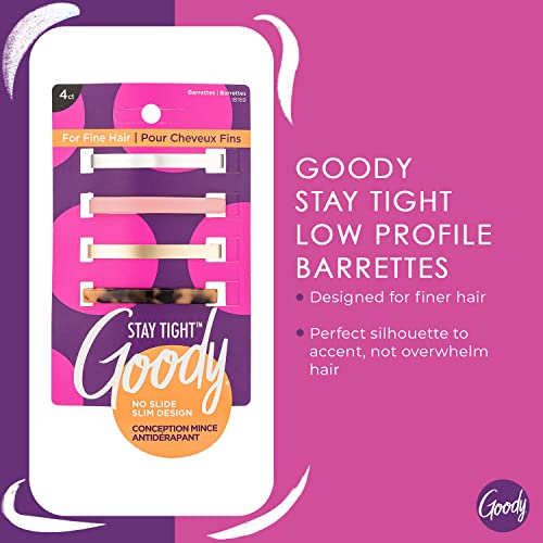 GOODY Hair Barrettes Clips for Fine Hair - 4 Count, Assorted Colors - Slideproof and Lock-In Place - Women, Boys, and Girls - Stay Tight for All Day Comfort, Multi-Color