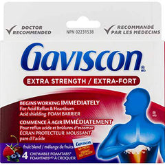 Gaviscon Extra Strength Tablets - 4 Count - Portable Chewable Foaming Antacid Tablets for Day & Night Heartburn Relief, Acid Reflux and GERD Relief, Fruit Blend - Free of Aluminum, Lactose and Gluten