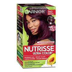 Garnier Nutrisse Ultra Color Permanent Hair Dye, Double Tone Reds Burgundy Garnet (Shade 362), Vibrant Color Enriched with Avocado Oil - 1 Application