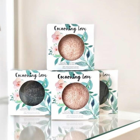 Cocooning Love 100% Natural and Vegan - Pink Konjac sponge for Reactive and Sensitive Skin, 1 Count