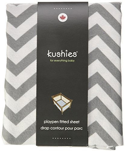 Kushies Pack N Play Playard Sheet, Soft 100% breathable cotton flannel, Made in Canada, Grey Chevron