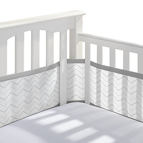 BreathableBaby, Breathable Mesh Liner For Cribs with 52"x28" (132x71cm) Mattress, Gray Chevron, Classic 3mm Mesh, Covers 3 or 4 Sides, Safety Tested & Trusted (Not for Mini Cribs)