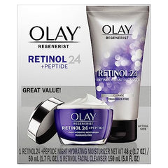 Olay Retinol 24 Duo Pack, Cleanser 150 mL, Moisturizer 50 mL, Silver and Purple