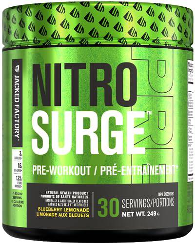 NITROSURGE Pre Workout Supplement - Endless Energy, Instant Strength Gains, Clear Focus, Intense Pumps - Nitric Oxide Booster & Preworkout Powder with Beta Alanine - 30 Servings, Blueberry Lemonade