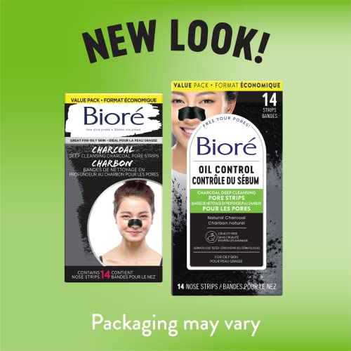 Bioré Deep Cleansing Charcoal Pore Strips Value Pack for Instant Pore Unclogging and Blackhead Removal (14 Count)