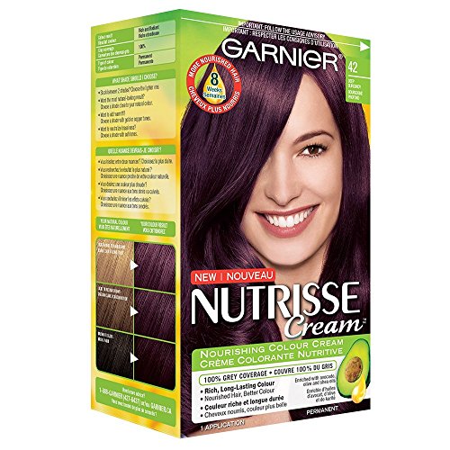 Garnier Nutrisse Cream, Permanent Hair Colour, 42 Deep Burgundy, 100% Grey Coverage, Nourished Hair Enriched With Avocado Oil, 1 Application