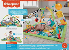 Fisher-Price 3-in-1 Baby Gym, Newborn to Toddler Tummy Time Play Mat with 5 Sensory Toys Lights & Sounds and Adjustable Arch, Rainforest