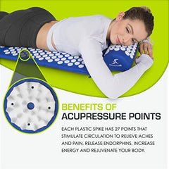 ProSource Acupressure Mat and Pillow Set for Back/Neck Pain Relief and Muscle Relaxation, Blue