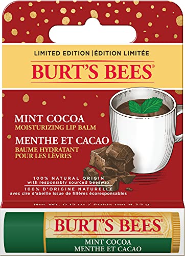 Burt's Bees 100% Natural Origin Moisturizing Lip Balm, Mint Cocoa - 1 Tube Clear, Christmas Gifts, Stocking Stuffer