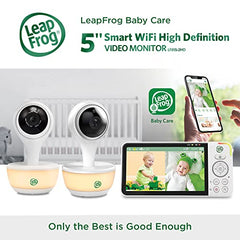 LeapFrog LF815-2HD - 1080p WiFi Remote Access 2 Camera Video Baby Monitor with 5” High Definition 720p Display, Night Light, Color Night Vision, (White), One Size