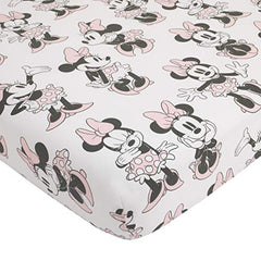 Disney Minnie Mouse 6 Piece Nursery Crib Bedding Set, Comforter, Two 100% Cotton Fitted Crib Sheets, Dust Ruffle, Baby Blanket, Changing Pad Cover, Pink, Grey & White (4692612)