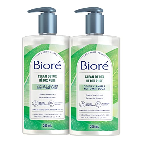 Bioré Clean Detox Gentle Face Cleanser Duo| Dermatologist Tested, Fragrance Free, Cruelty Free (Pack of 2)