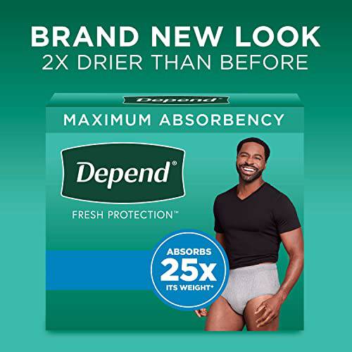 Depend Fresh Protection Adult Incontinence Underwear for Men (Formerly Depend Fit-Flex), Disposable, Maximum, Large, Grey, 17 Count