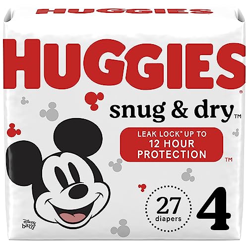 HUGGIES Diapers Size 4 - Huggies Snug & Dry Disposable Baby Diapers, 27ct, Jumbo Pack