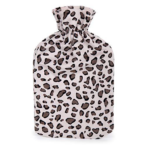 Bodico Cute Leopard Print Novelty Gift Cozy Hot Water Bottle with Cover-1.7L, Brown-Perfect for Winter Season, Heating Pad to Relieve Pain for Muscles,Stress and Cramps