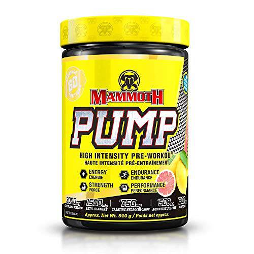 MAMMOTH PUMP – Pre Workout Powder, Superior Muscle Pumps, Increase Strength & Endurance, Explosive Power & Energy Supplement, Heightened Focus, Quick Recovery, Reduced Soreness, 60 serve - Pink Lemonade