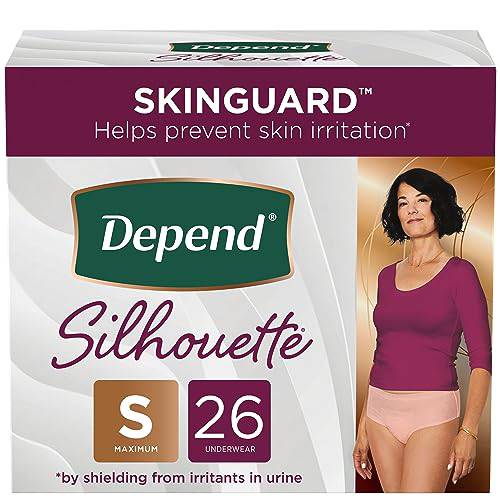 Depend Silhouette Adult Incontinence Underwear for Women, Maximum Absorbency, Small, Pink, 26 Count