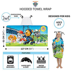 Franco Kids Bath and Beach Hooded Towel Wrap, 24 in x 50 in, Paw Patrol