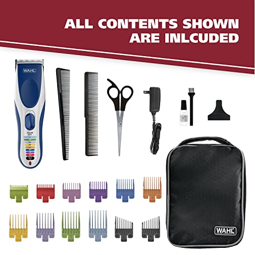 Wahl Clipper Color Pro Cordless Rechargeable Hair Clippers, Hair trimmers, 21 pieces Hair Cutting Kit, Color Coded guide combs For Men, Kids and Babies By The Brand used by Professionals. #9649