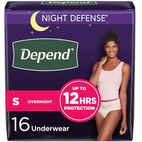 Depend Night Defense Adult Incontinence Underwear for Women, Disposable, Overnight, Small, Blush, 16 Count