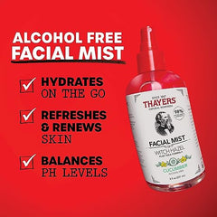 THAYERS Alcohol-Free Witch Hazel Cucumber Face Mist Toner Skin Care with Aloe Vera, Natural Gentle Facial Toner, for All Skin Types, 237mL