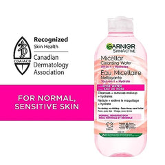 Garnier Micellar Cleansing Water, All-In-One Hydrating Makeup Remover, Face Cleanser With Rose Water & Glycerin, Hypoallergenic, Sensitive to Dry Skin, 400ml