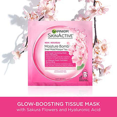 GARNIER Glow Boosting Peel Off Beauty Face Mask, Healthy Looking Radiance with Hyaluronic Acid + Sakura Extract, 1 Tissue Mask (32mL)