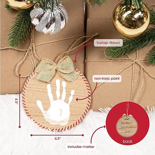 Pearhead Baby Handprint DIY Rustic Christmas Ornament and Paint, Baby Holiday Ornament, Baby's First Christmas Decorations, Christmas Tree Ornaments