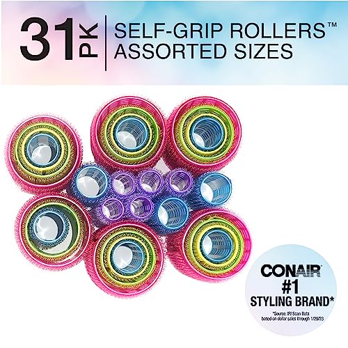 Conair SelfGrip Rollers Assorted, Roller sizes differentiated by color (mauve is largest), 31 Count