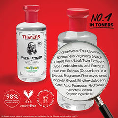 THAYERS Alcohol-Free Witch Hazel Cucumber Face Toner Skin Care with Aloe Vera, Natural Gentle Facial Toner, for All Skin Types, 355mL