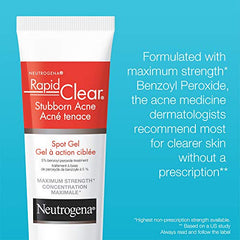 Neutrogena Rapid Clear Stubborn Acne Spot Treatment Gel with Maximum Strength 5% Benzoyl Peroxide Acne Treatment Medication for Acne Prone Skin Care, 28g