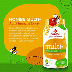 Honibe Adult Multivitamin Gummies Plus Immune Boost | Honey-Based Vitamins Made in Canada | Chewable Immune Boosting Gummy Multivitamins for Women or Men | Vegetarian Zinc Vitamins for Adults | 70 gummies |