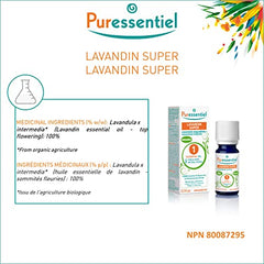 Puressentiel Lavandin Super Organic Essential Oil - Used in aromatherapy as a calmative - Helps relieve muscle pain - 100% pure and natural - 10ml