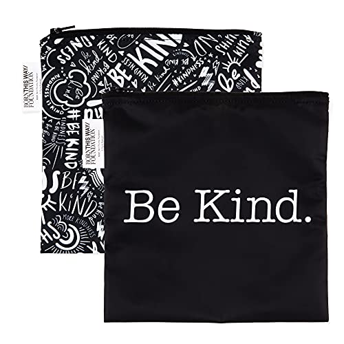 Bumkins Sandwich Bag/Snack Bag, Reusable Fabric, Washable, Food Safe, BPA Free, 7x7 – Be Kind (2-Pack)