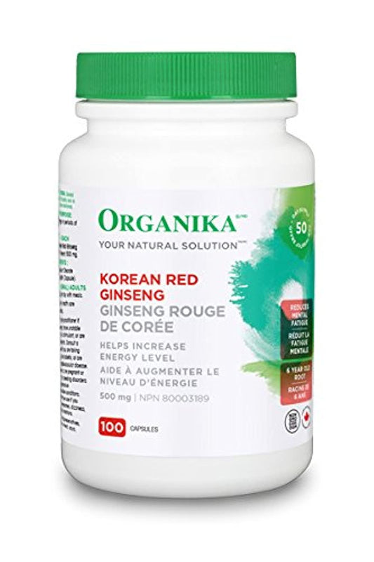 Organika Korean Red Ginseng- 6 Year Old Roots, Energy Support, Stress Support, Warming Effect- 100caps