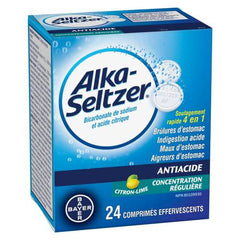 Alka-Seltzer Antacid Heartburn Relief Effervescent Tablets - Antacid Tablets For Heartburn, Acidity, Upset Stomach, Sodium Bicarbonate And Citric Acid, Lemon Lime Flavour, 24 Effervescent Tablets