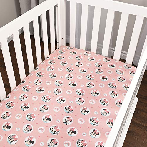 Disney Minnie Mouse, Going Dotty, Printed Cotton Flannel Fitted Crib Sheet, Pink Minnie