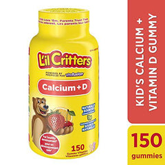 L'il Critters Calcium + D Kids Vitamin Gummies, for healthy development, Naturally Sourced Colors & 3 Delicious Flavors, 150 Count (2.5 Month Supply)